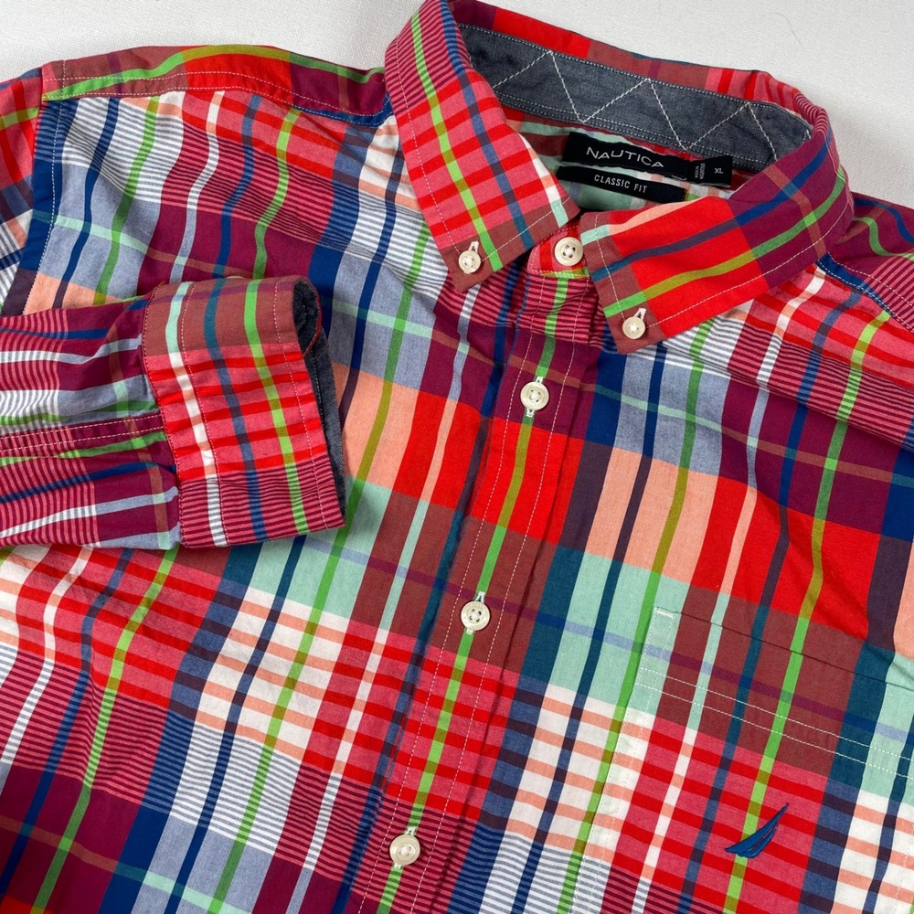 Nautica Plaid Button Down Shirt Classic Fit‎ Colorful Mens XL